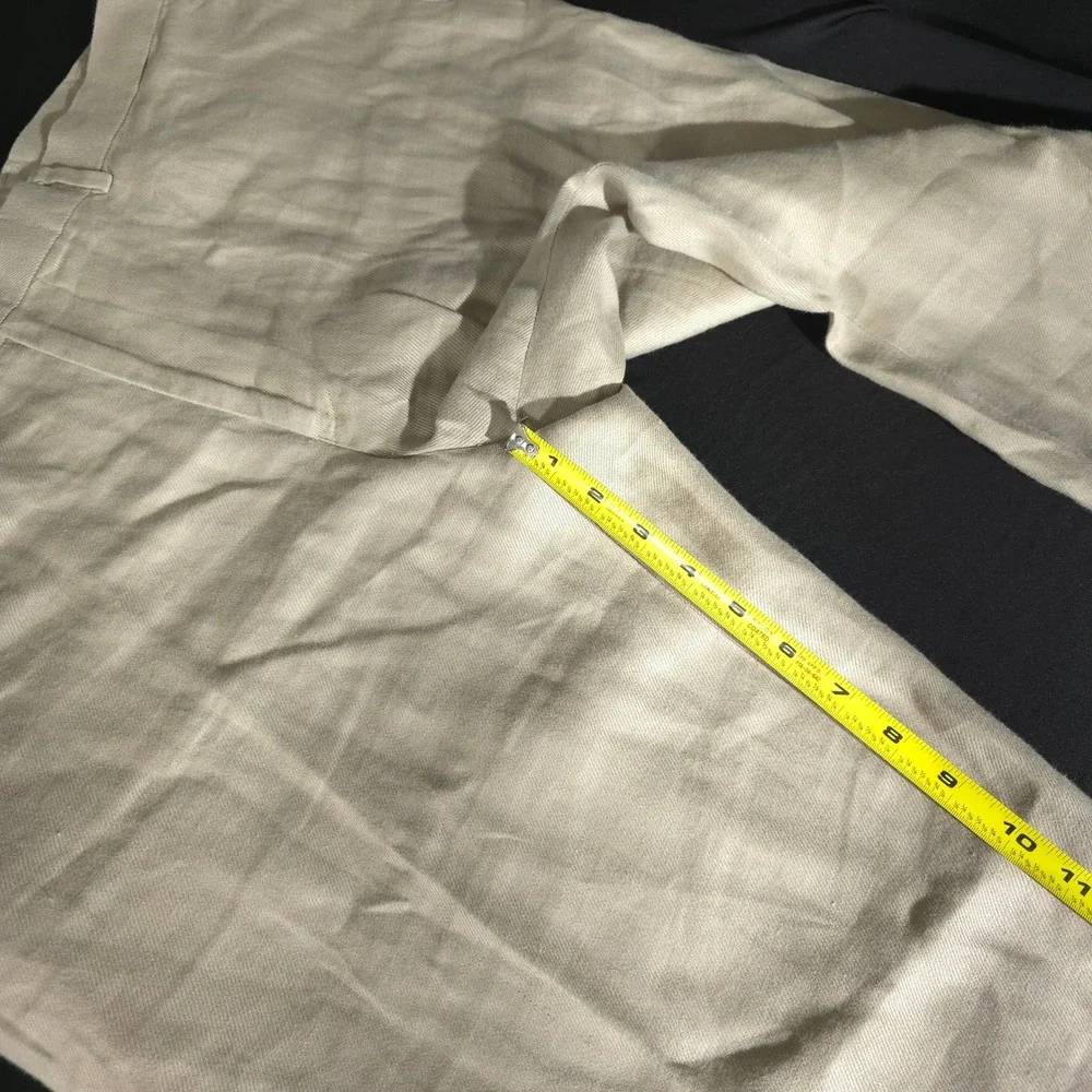 Perry Ellis Linen Pants Mens 36x32 Beige Khaki Straight Leg Flat Front Trousers